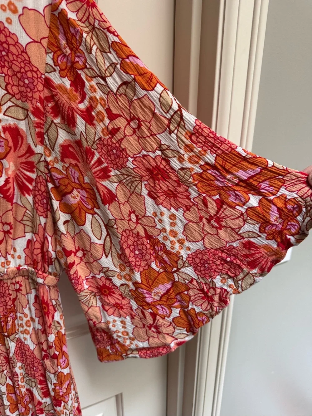 Lush Coral and Peach Floral High-Low Midi Dress